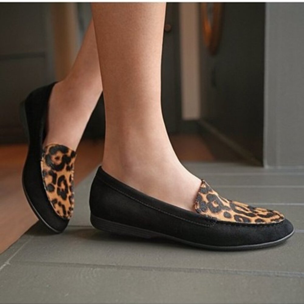 Dansko Lorri Leopard Calf Hair Suede Loafers Slip On Flats Black Size 37 US 7